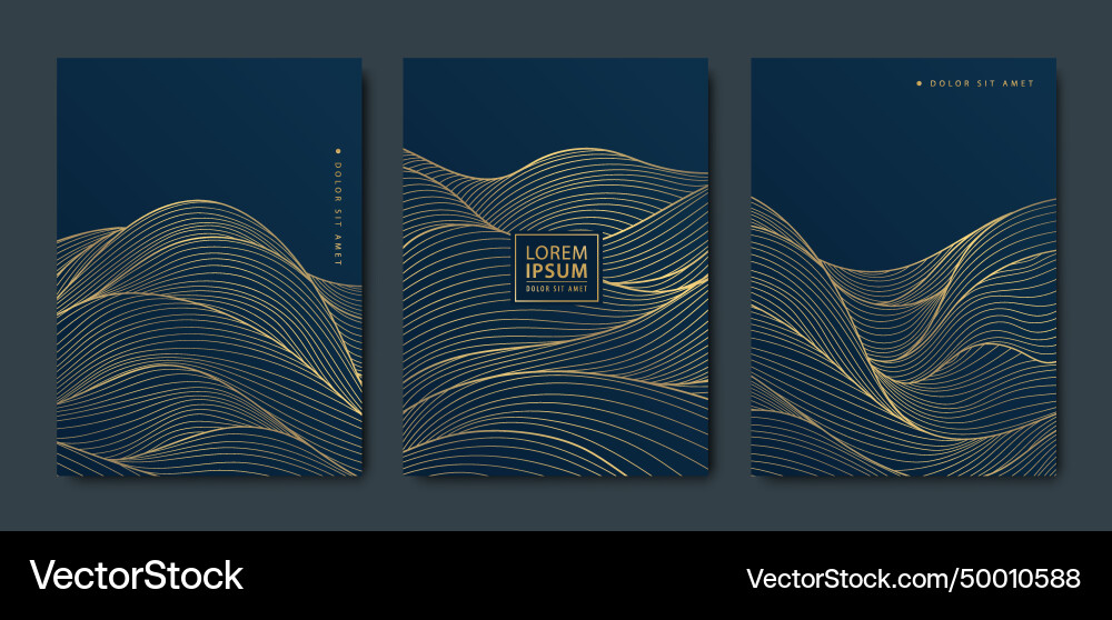 Set of gold pattern backgrounds wave Set of gold pattern backgrounds wave vector image