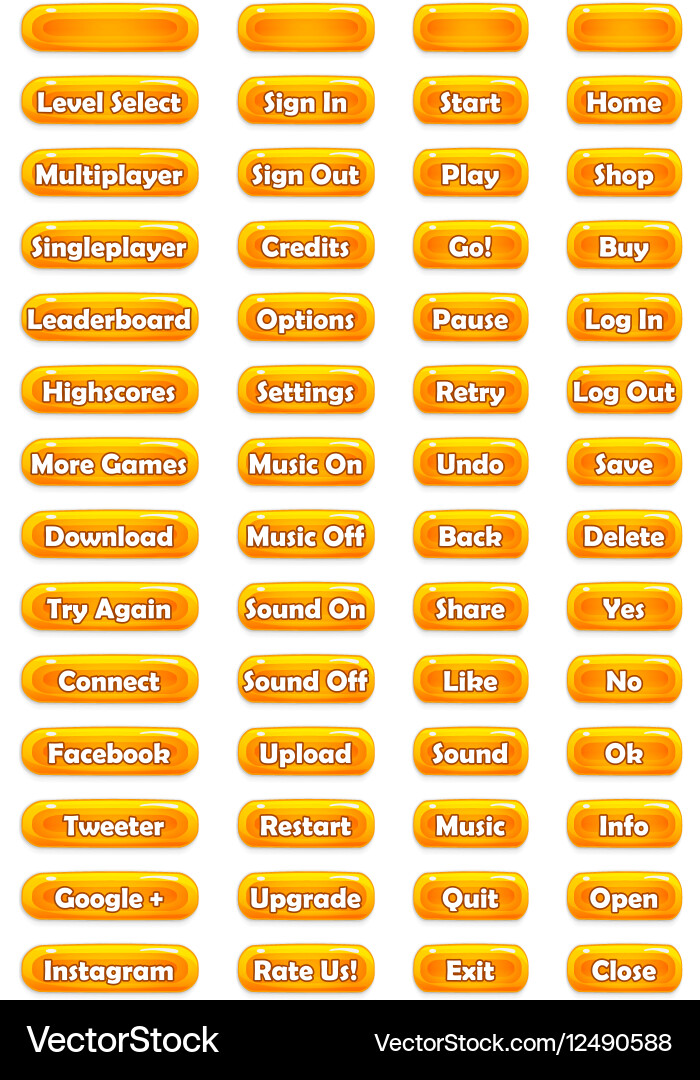 Set of text game buttons in cartoon style Vector Image