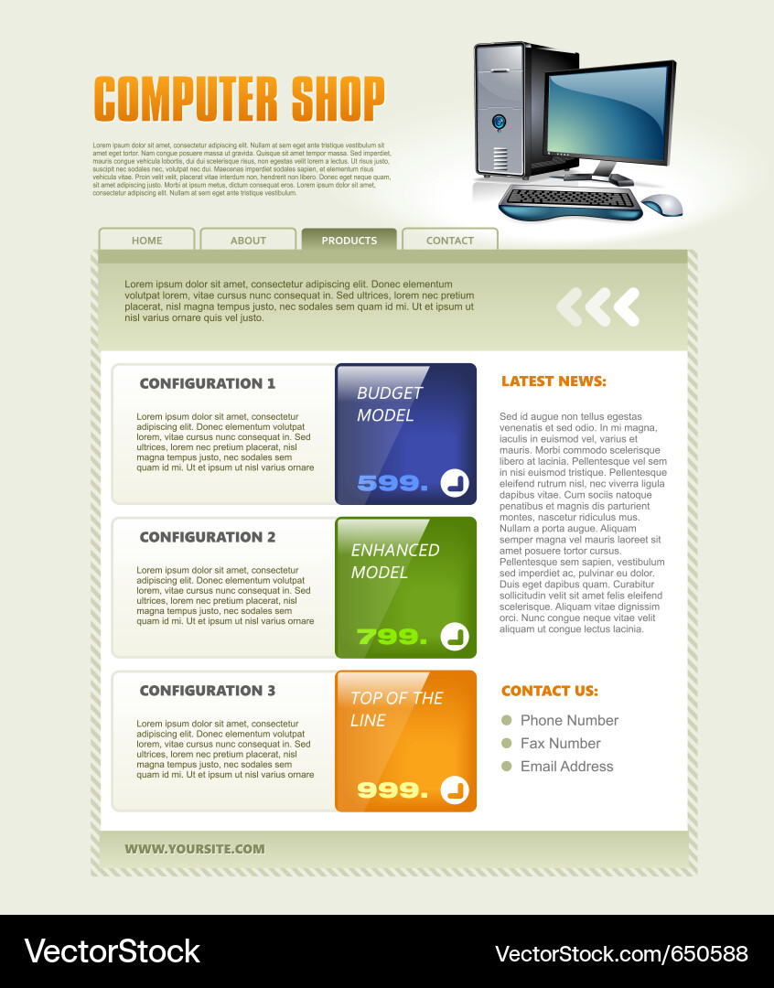 Website Template - Computer Shop Vector Image