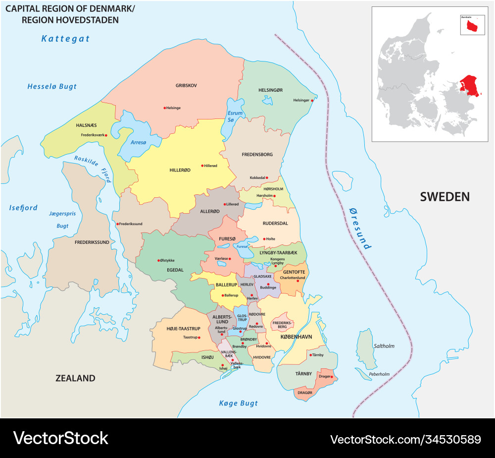 Administrative map capital region denmark Administrative map capital region denmark vector image