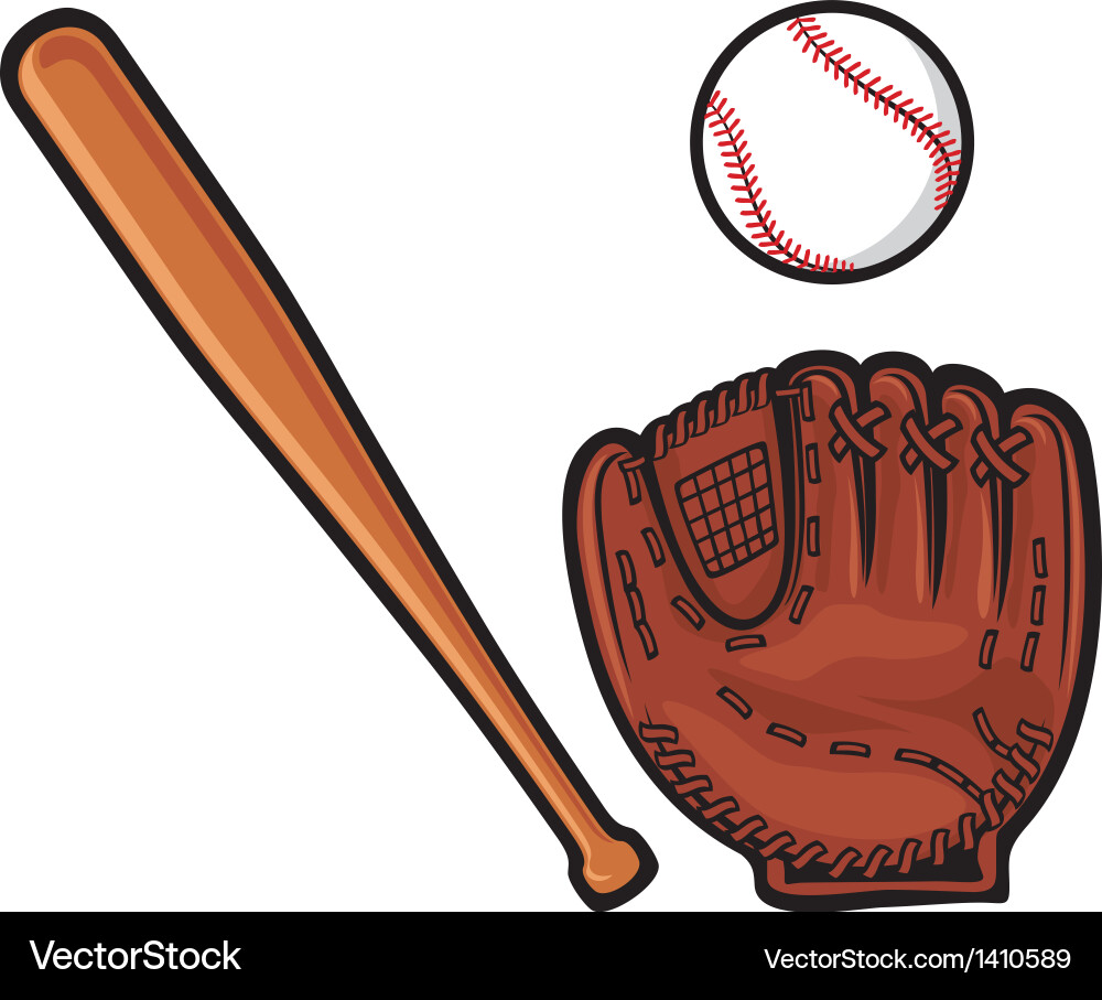 Baseball glove ball and bat vector image