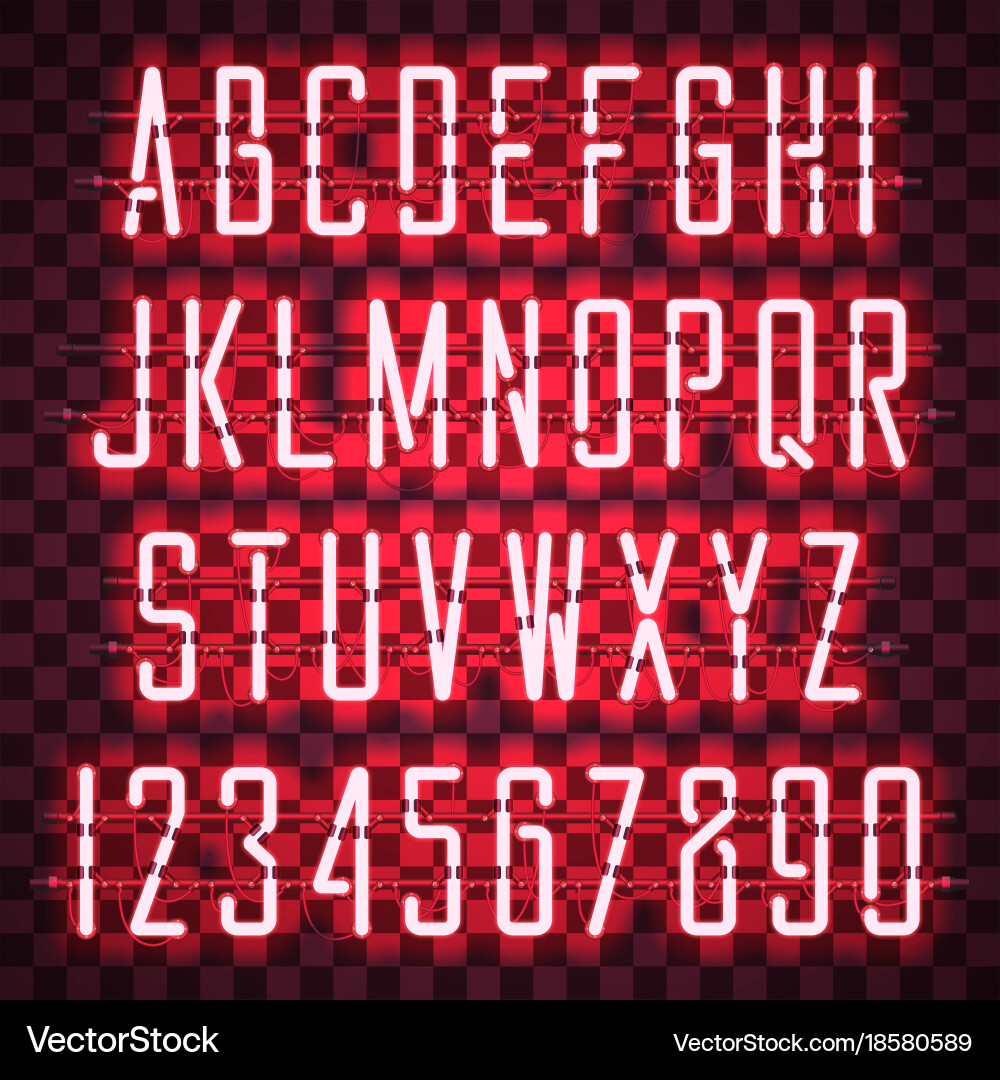 Glowing red neon casual script font vector image