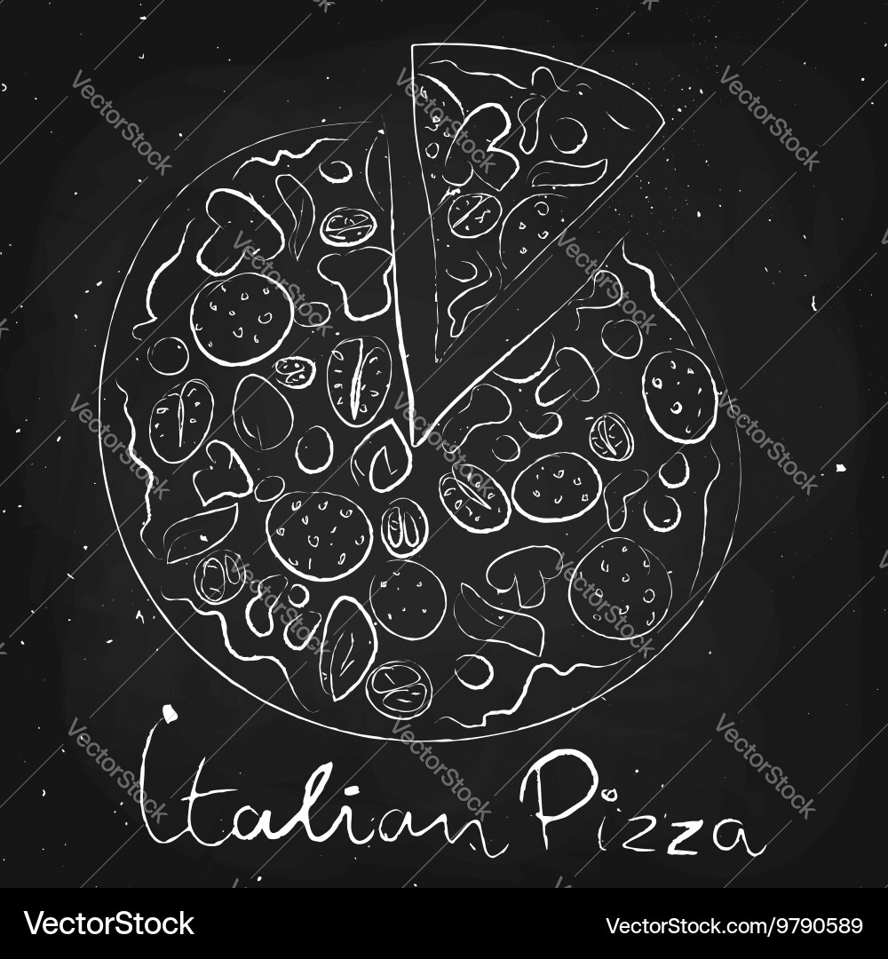 Italienische Pizza in Kreide auf einem Tafel gezogen Vektorbild