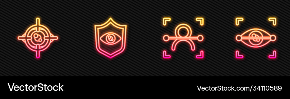 Set line face recognition eye scan shield Set line face recognition eye scan shield Vector Image