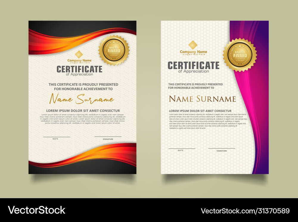 Set modern certificate template with flow lines Vector Image