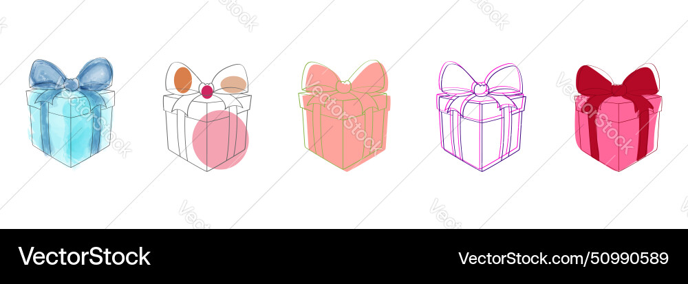 Set of four boxes with bows Set of four boxes with bows vector image