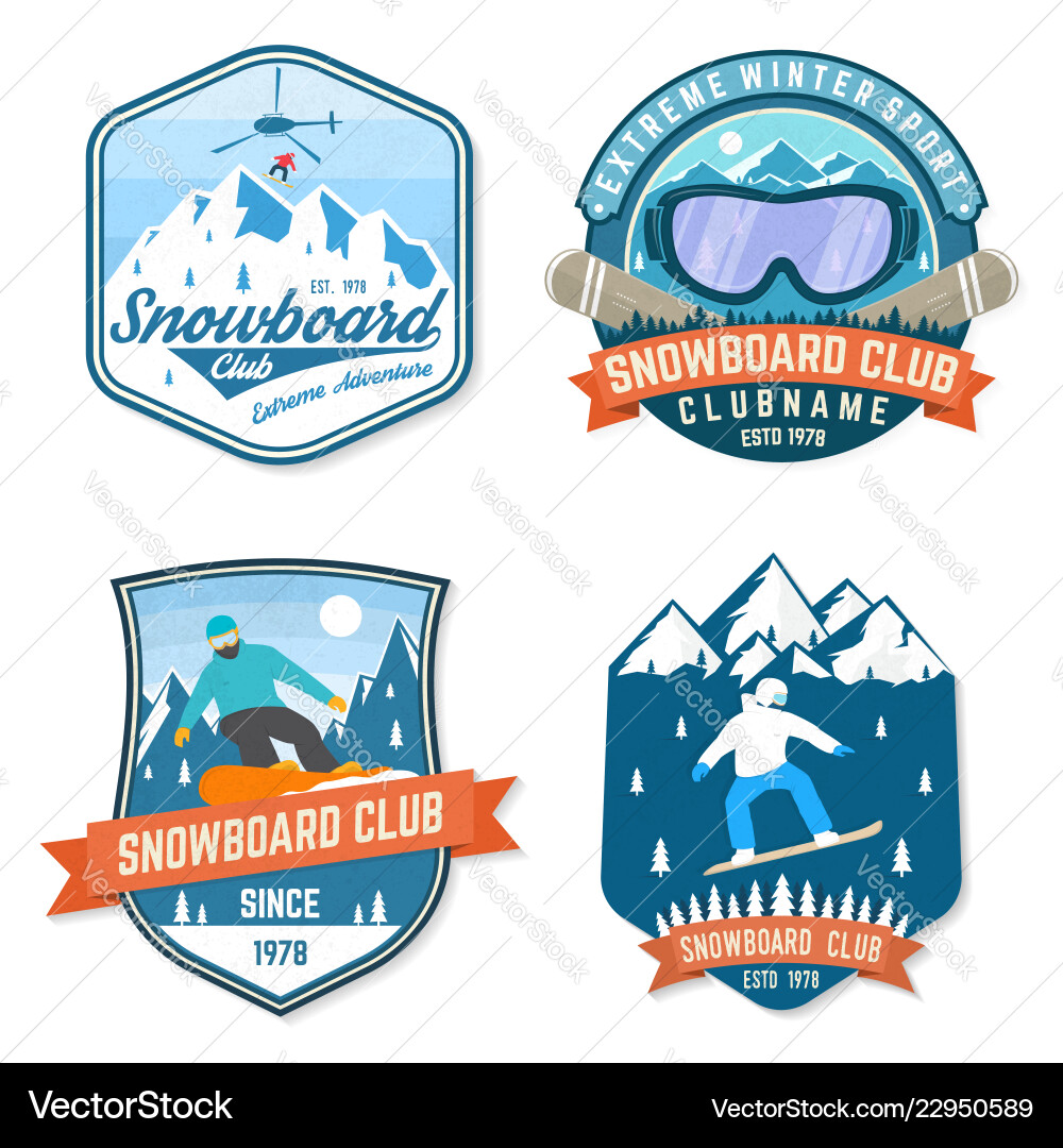 Snowboard Club Patches - Winter Sport vector image