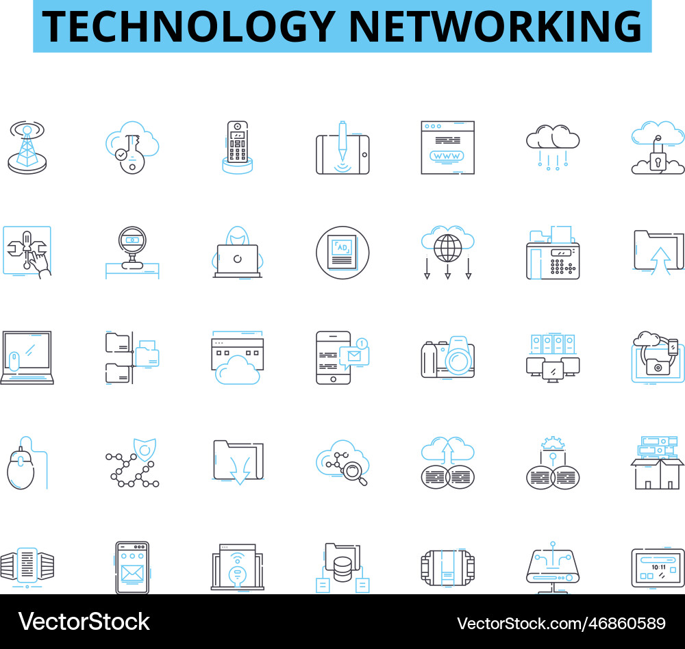 Technology networking linear icons set ethernet Technology networking linear icons set ethernet vector image