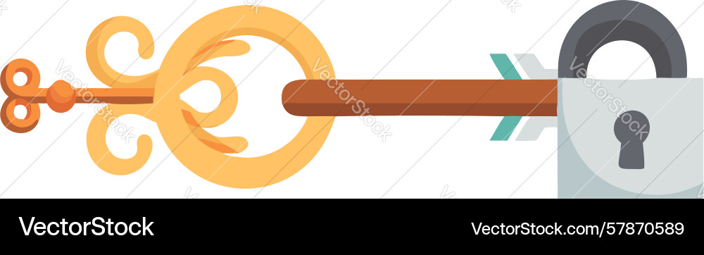 Unlocking padlock with key solution and access vector image