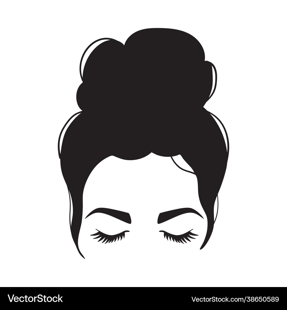 Woman with Messy Bun and Moon Silhouette Vector Image