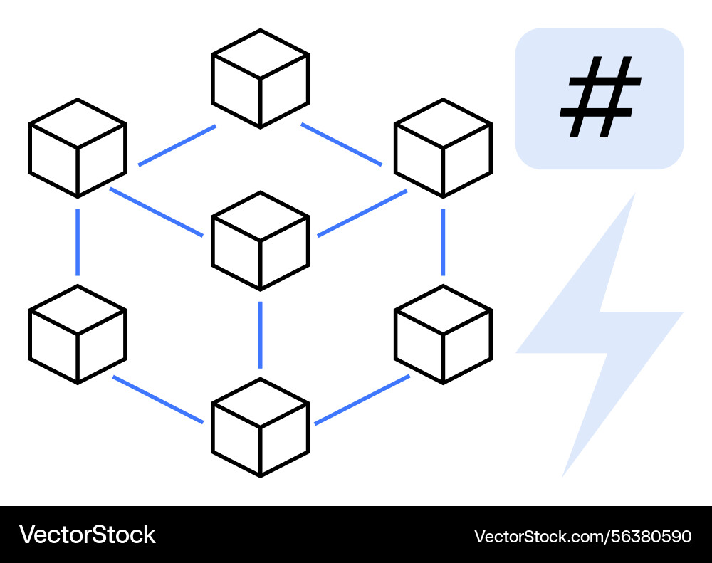 Blockchain network with connected cubes metadata Blockchain network with connected cubes metadata Vector Image