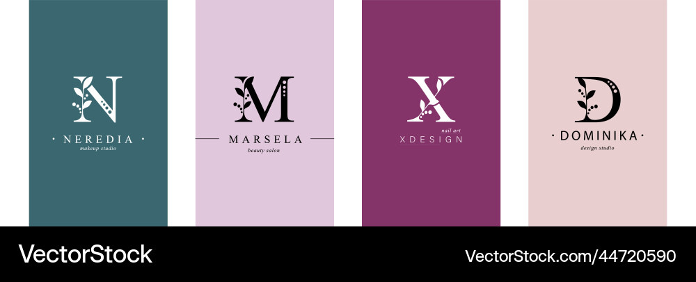 Collection of botanical minimalistic initial vector image