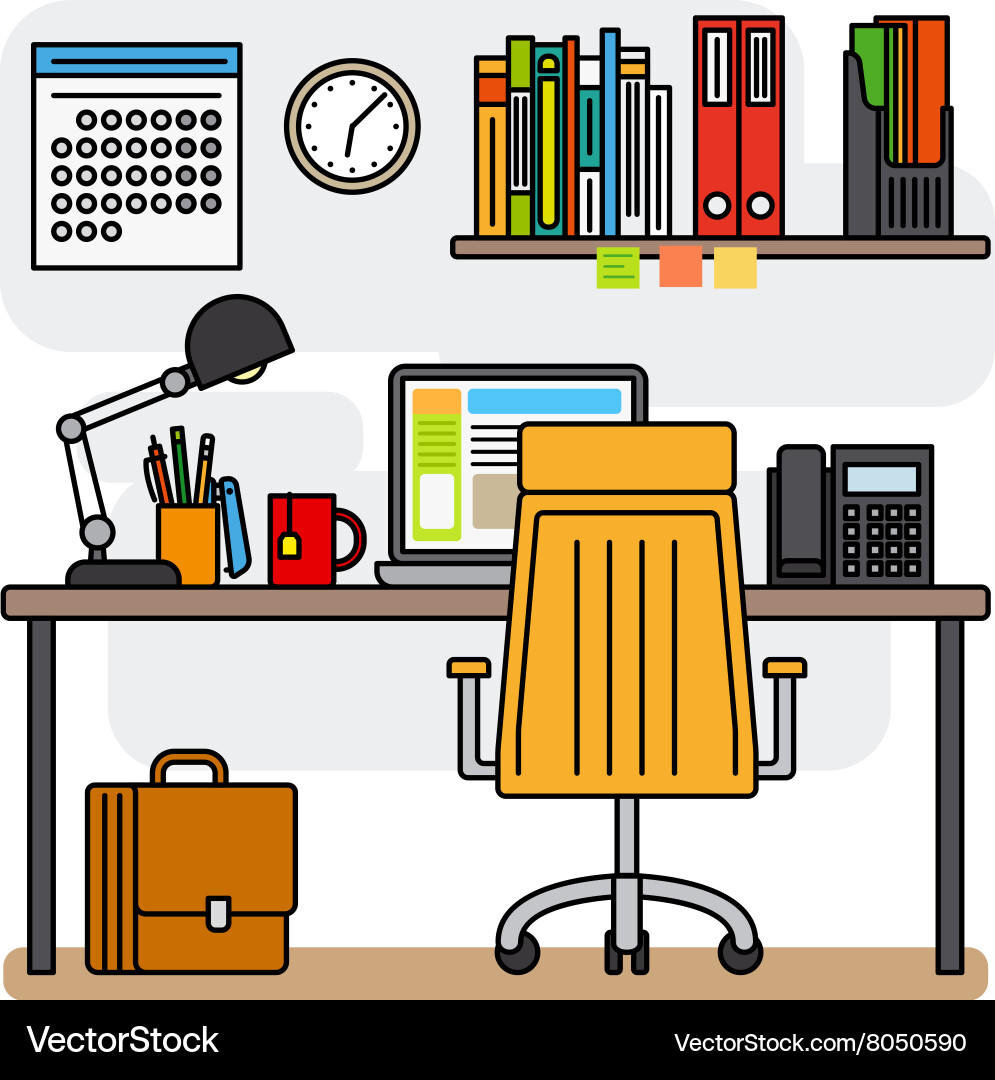 Designer office workspace with computer vector image