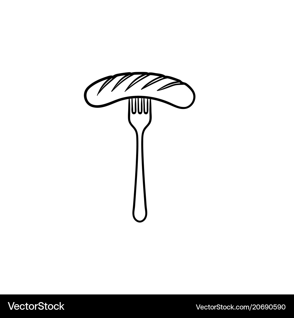 Grilled sausage on fork hand drawn sketch icon Vector Image