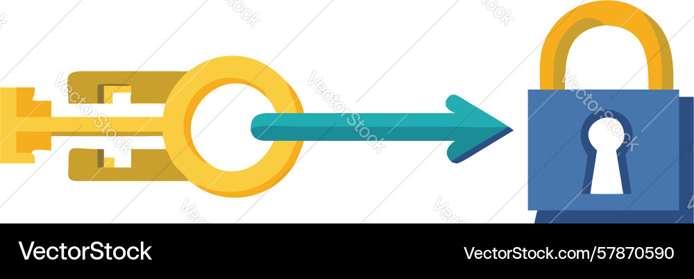 Key approaching padlock path to solution design Vector Image
