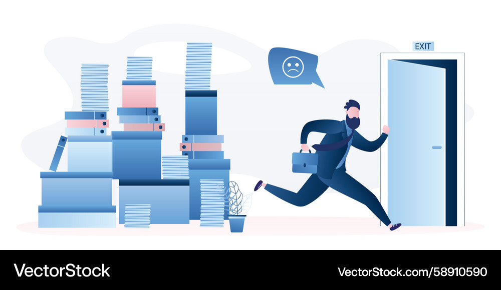 Man Running From Overwhelming Work Vector Image