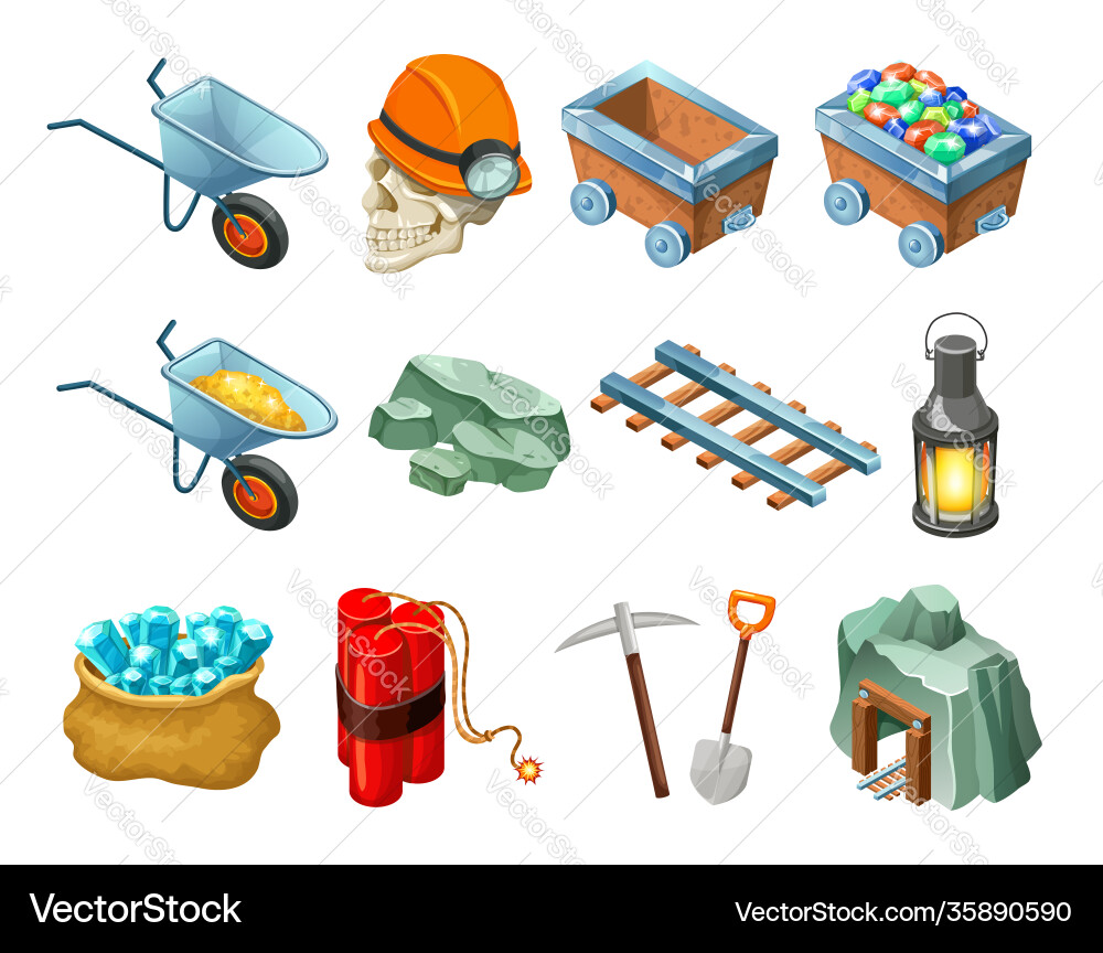 Mining game isometric elements collection Mining game isometric elements collection vector image