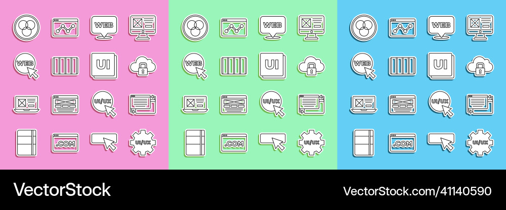 Set line ui or ux design cloud computing lock Vector Image