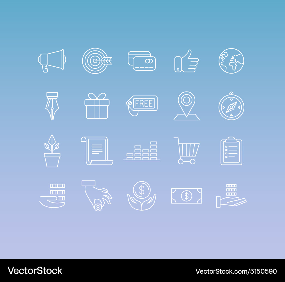 Set of 20 icons and sign in mono line style vector image