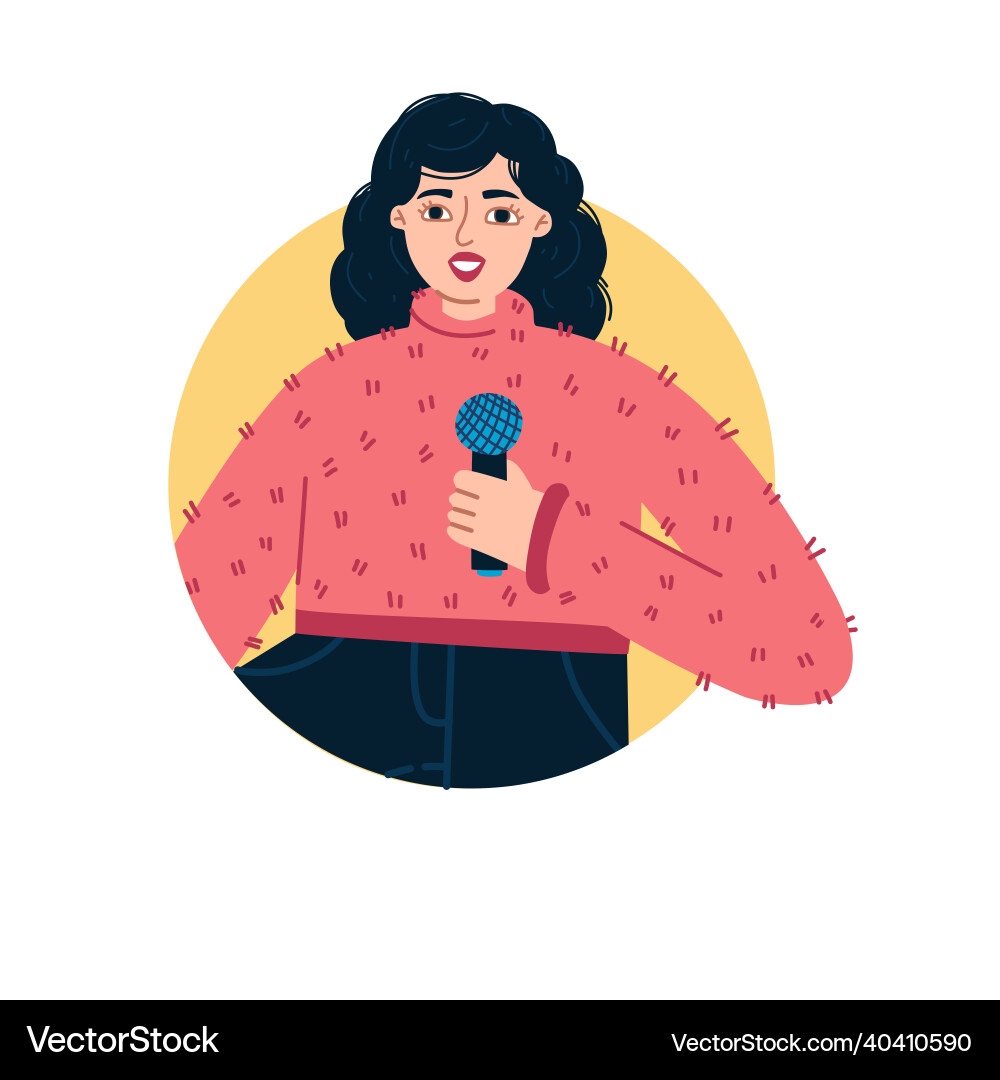 Stand-up show speech by a girl with microphone Stand-up show speech by a girl with microphone Vector Image