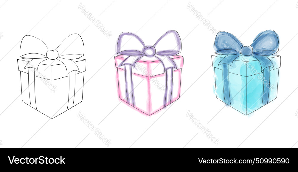 Three different colored boxes with bows vector image