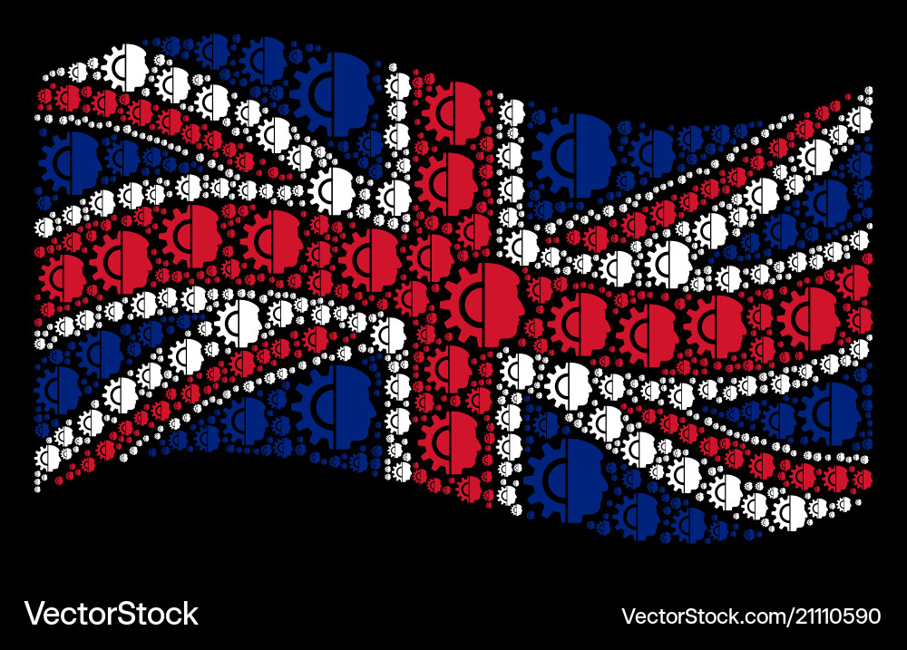 Waving uk flag mosaic of android robotics icons Waving uk flag mosaic of android robotics icons Vector Image