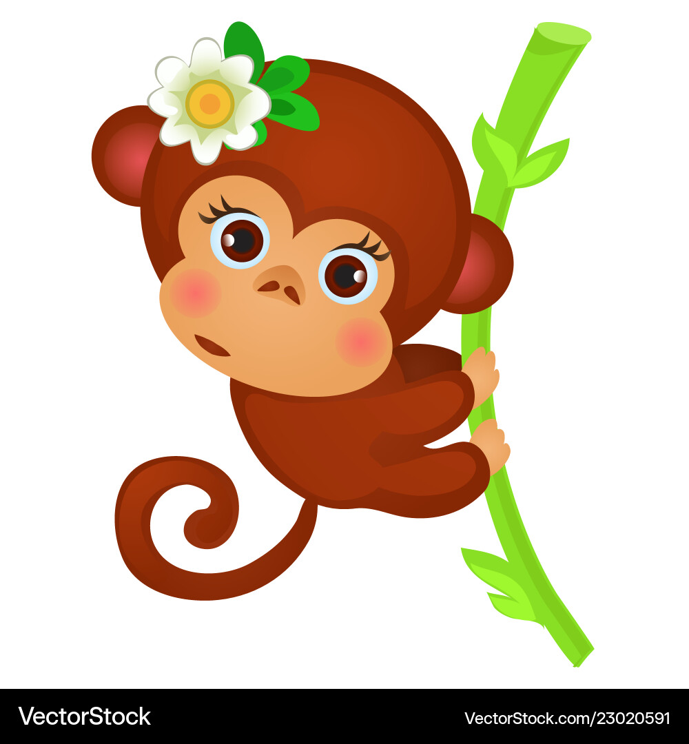 Cute little monkey on a stalk of bamboo isolated Cute little monkey on a stalk of bamboo isolated vector image