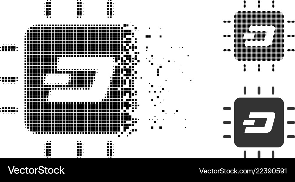 Destructed pixelated halftone dash processor chip Destructed pixelated halftone dash processor chip vector image