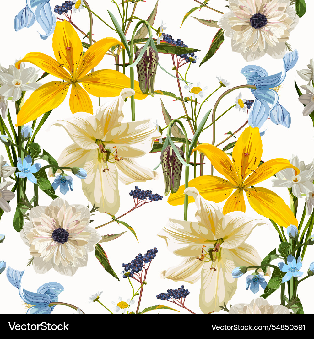Garden flowers magical lily daisy anemone Vector Image