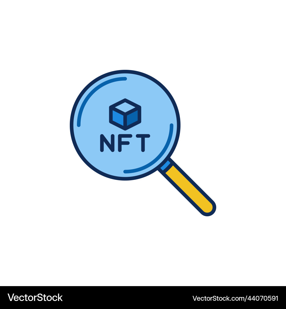 Nft blockchain inside magnifier colored Vector Image