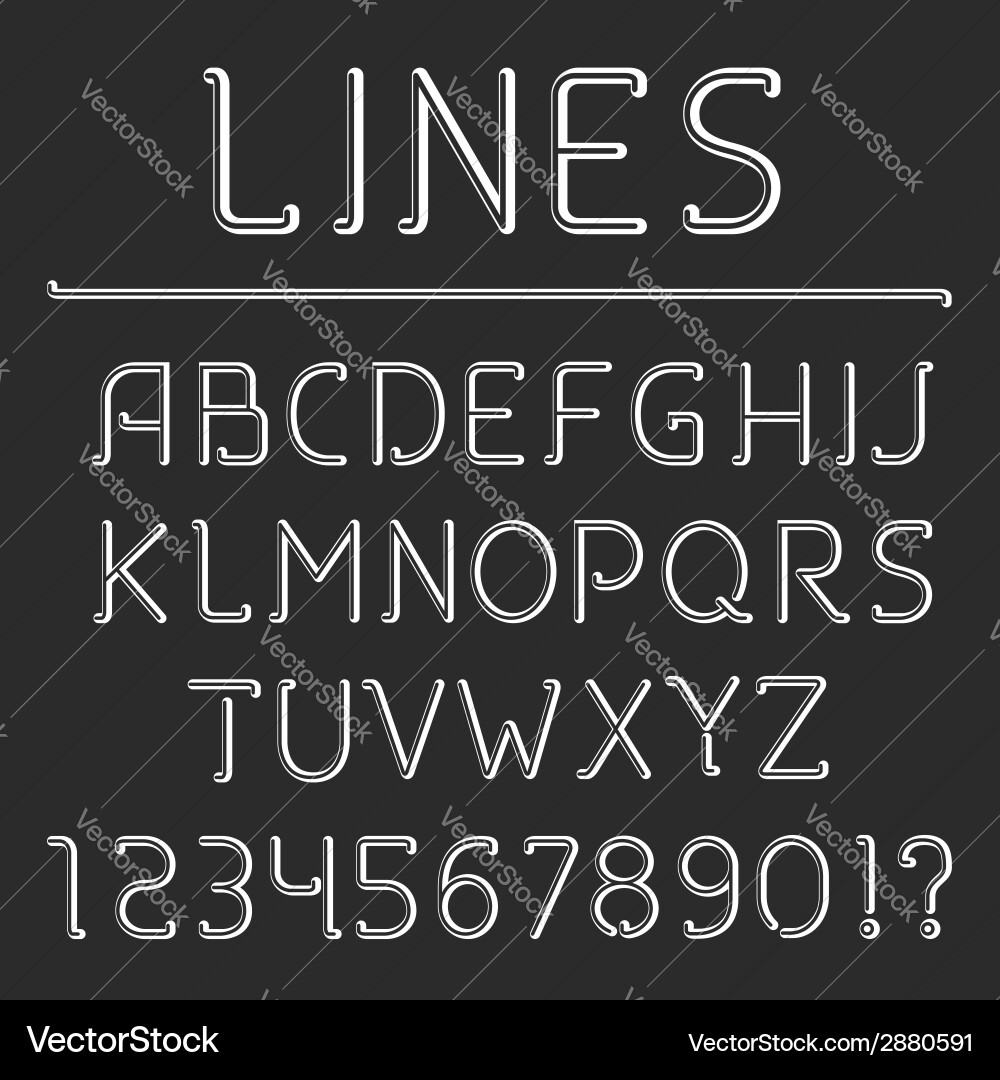 Retro line alphabet and numbers vector image