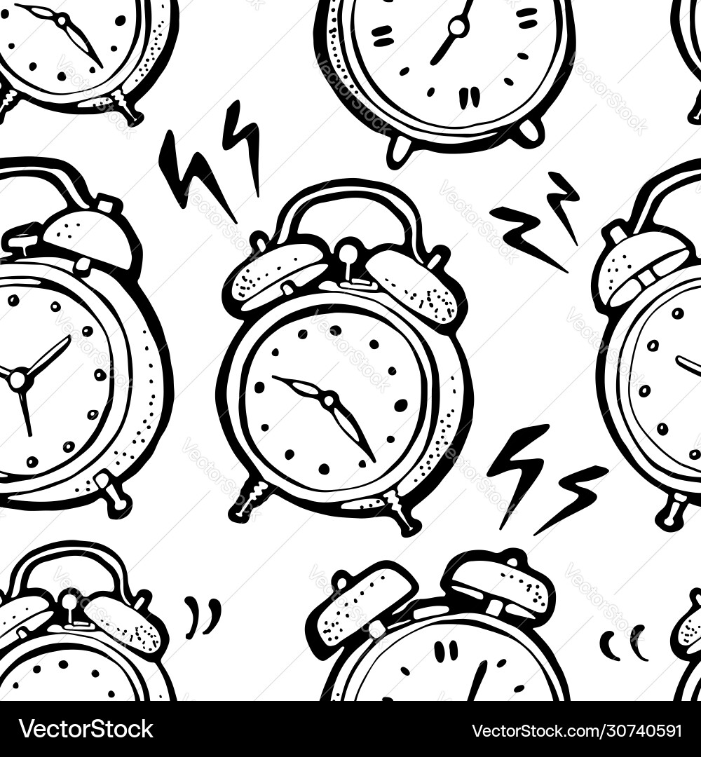 Ringing alarm clocks pattern seamless background Ringing alarm clocks pattern seamless background Vector Image