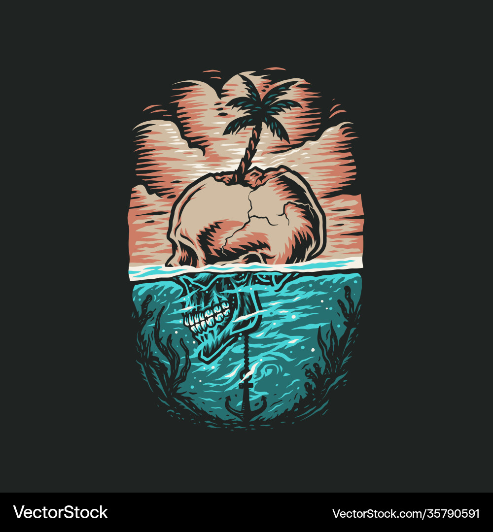 Skull Beach Summer Graphic Vector Image