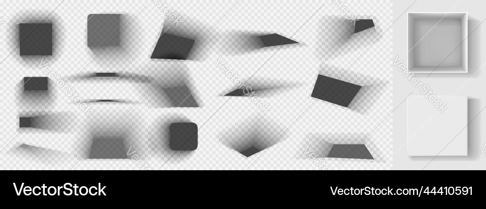 Square shadows overlay effect and open box mock up vector image