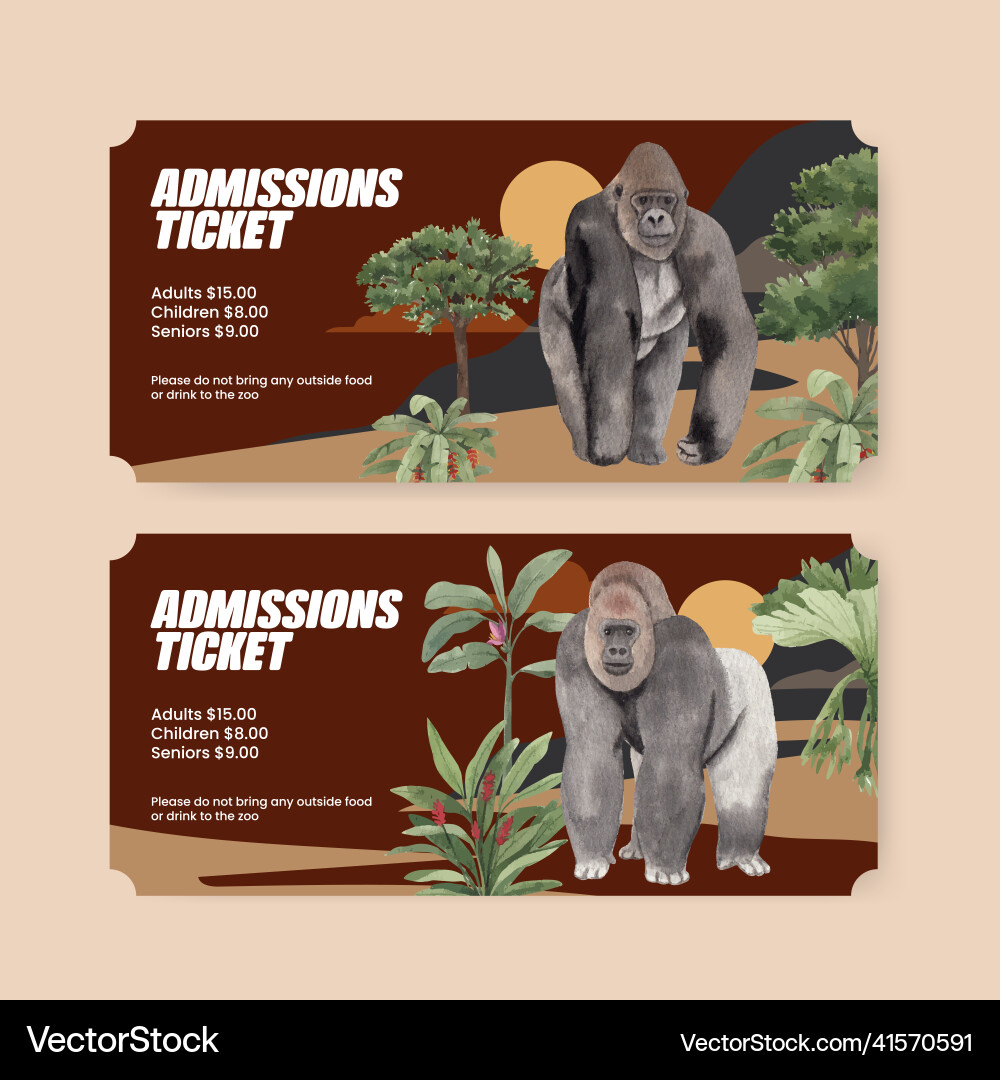 Ticket template with monkey in the jungle Ticket template with monkey in the jungle Vector Image