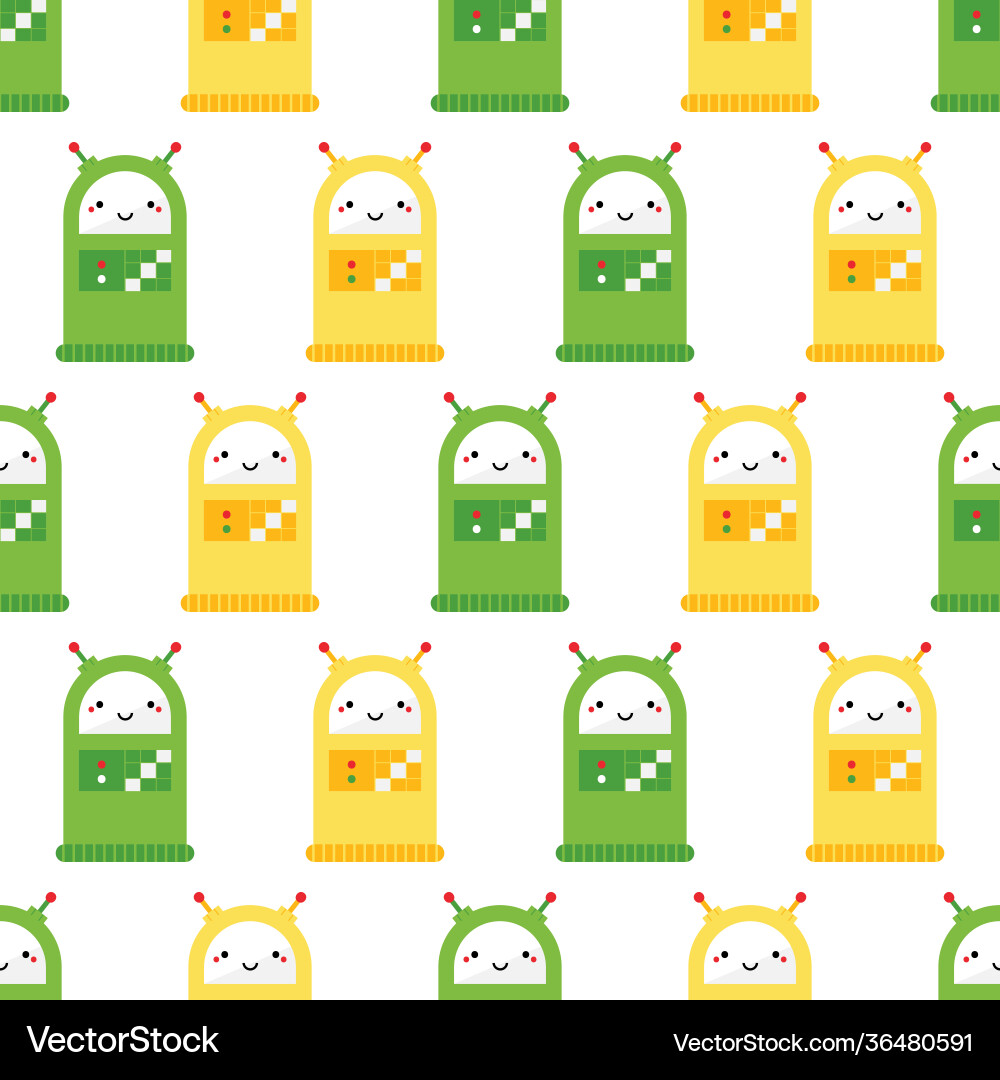 Yellow and green robot characters pattern Yellow and green robot characters pattern vector image