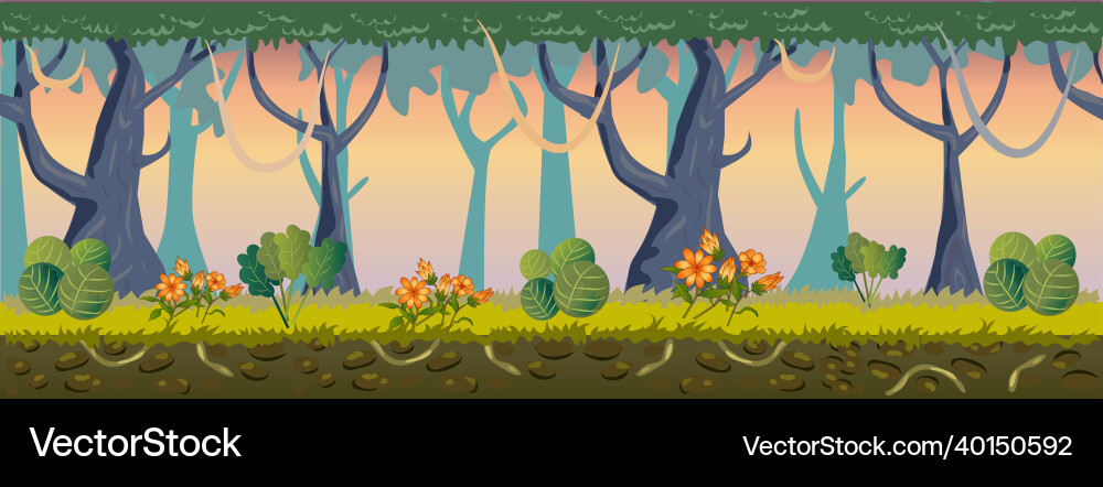 2d side scrolling forest game background 2d side scrolling forest game background vector image