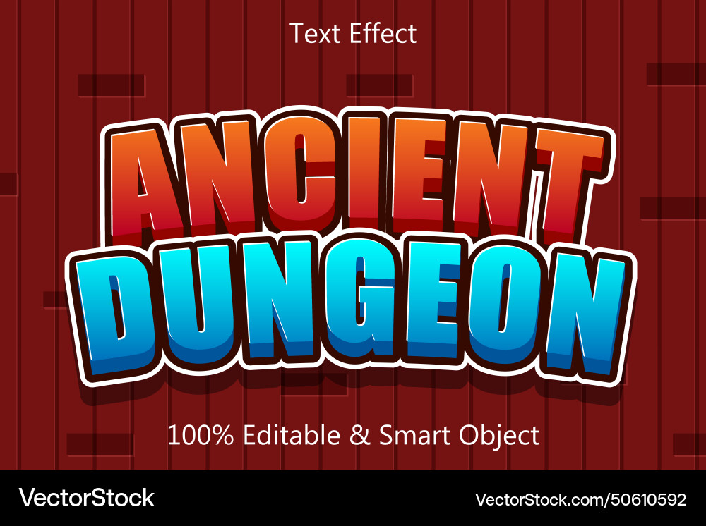Ancient dungeon editable text effect 3 dimension Vector Image