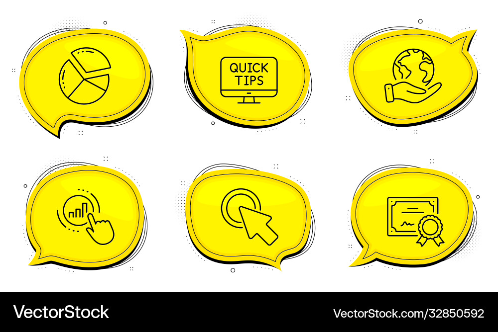 Click here pie chart and web tutorials icons set Click here pie chart and web tutorials icons set vector image