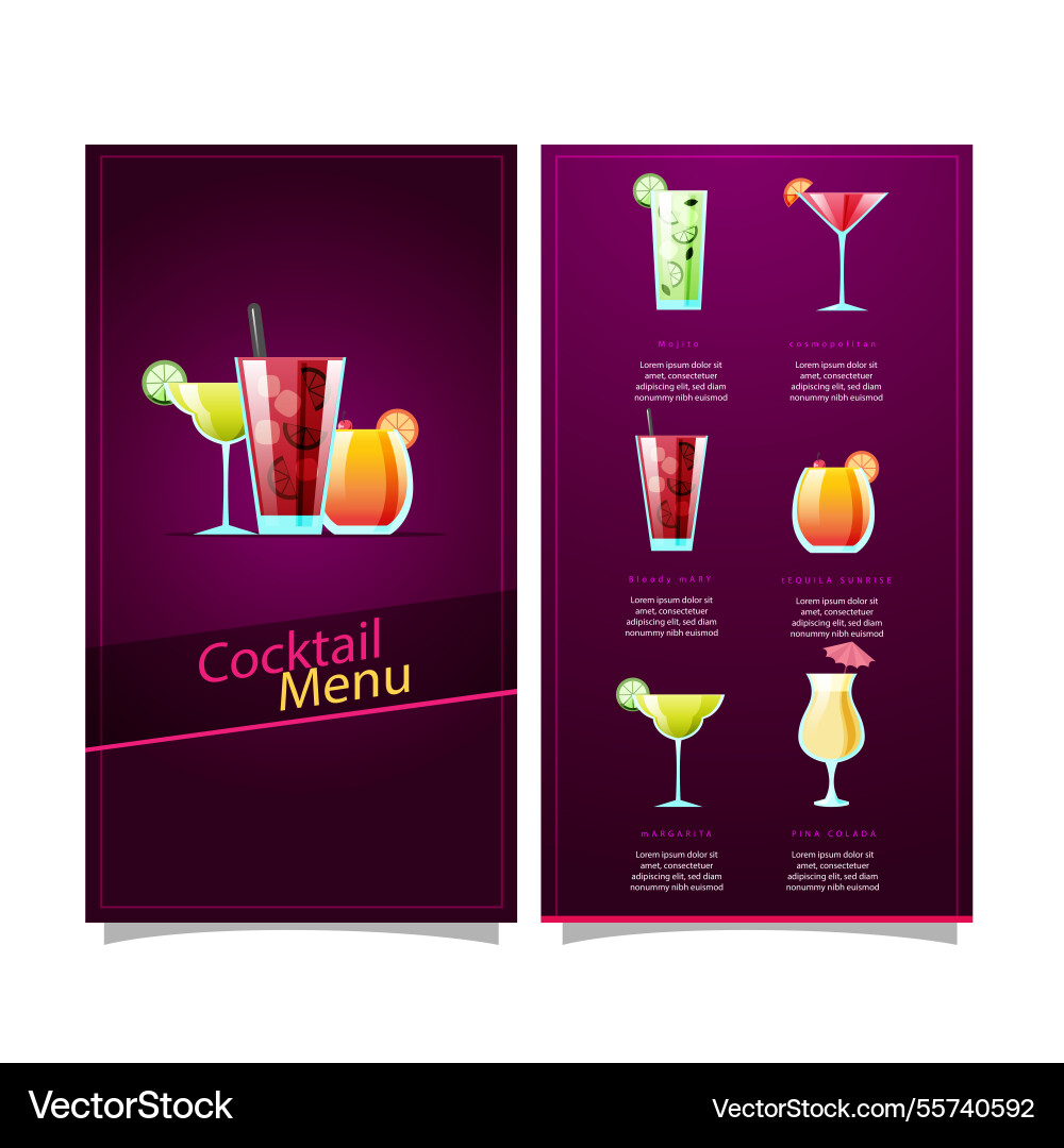 Cocktail menu template with flat design Vector Image