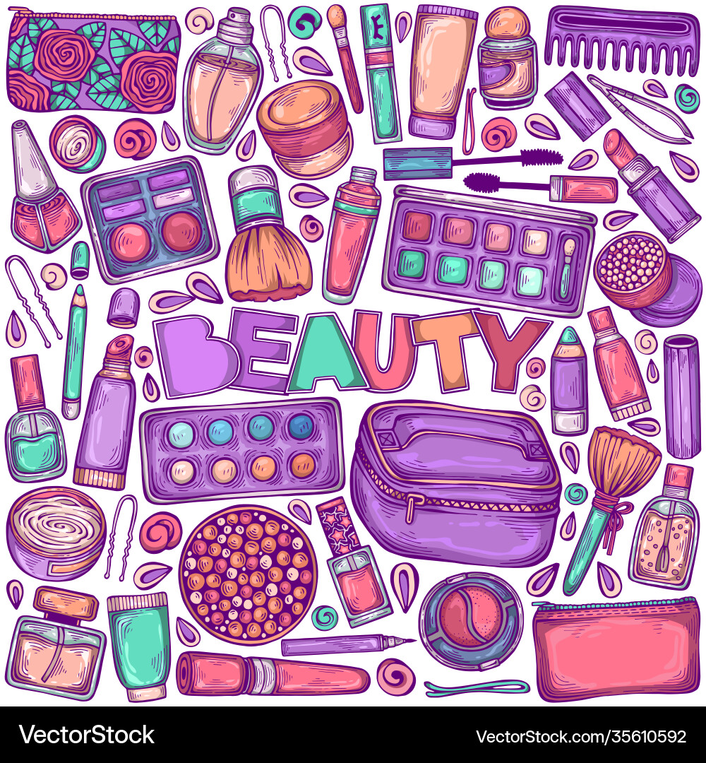 Cosmetics set with make up objects Cosmetics set with make up objects Vector Image