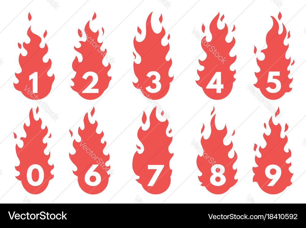 Flaming number icons set vector image