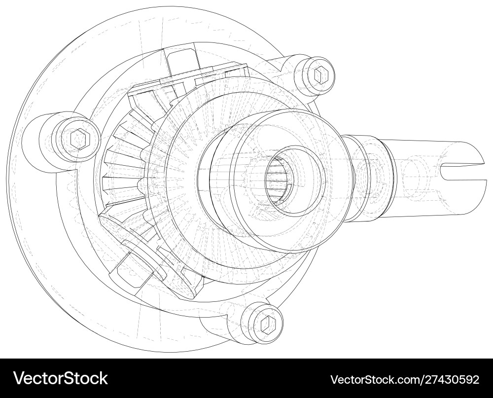 Gearbox sketch rendering 3d wire-frame Vector Image