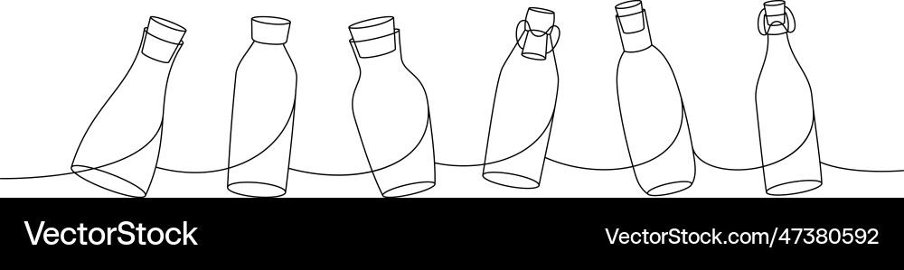 Glass bottles one line continuous drawing empty vector image