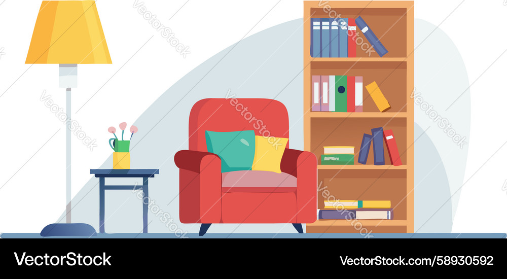 Minimalist reading nook with bookshelf design Vector Image