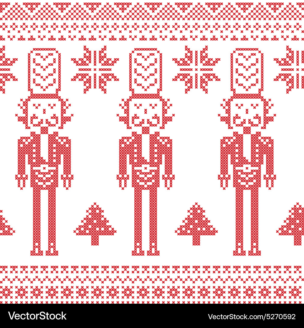 Scandinavian Nutcracker Christmas Pattern Vector Image