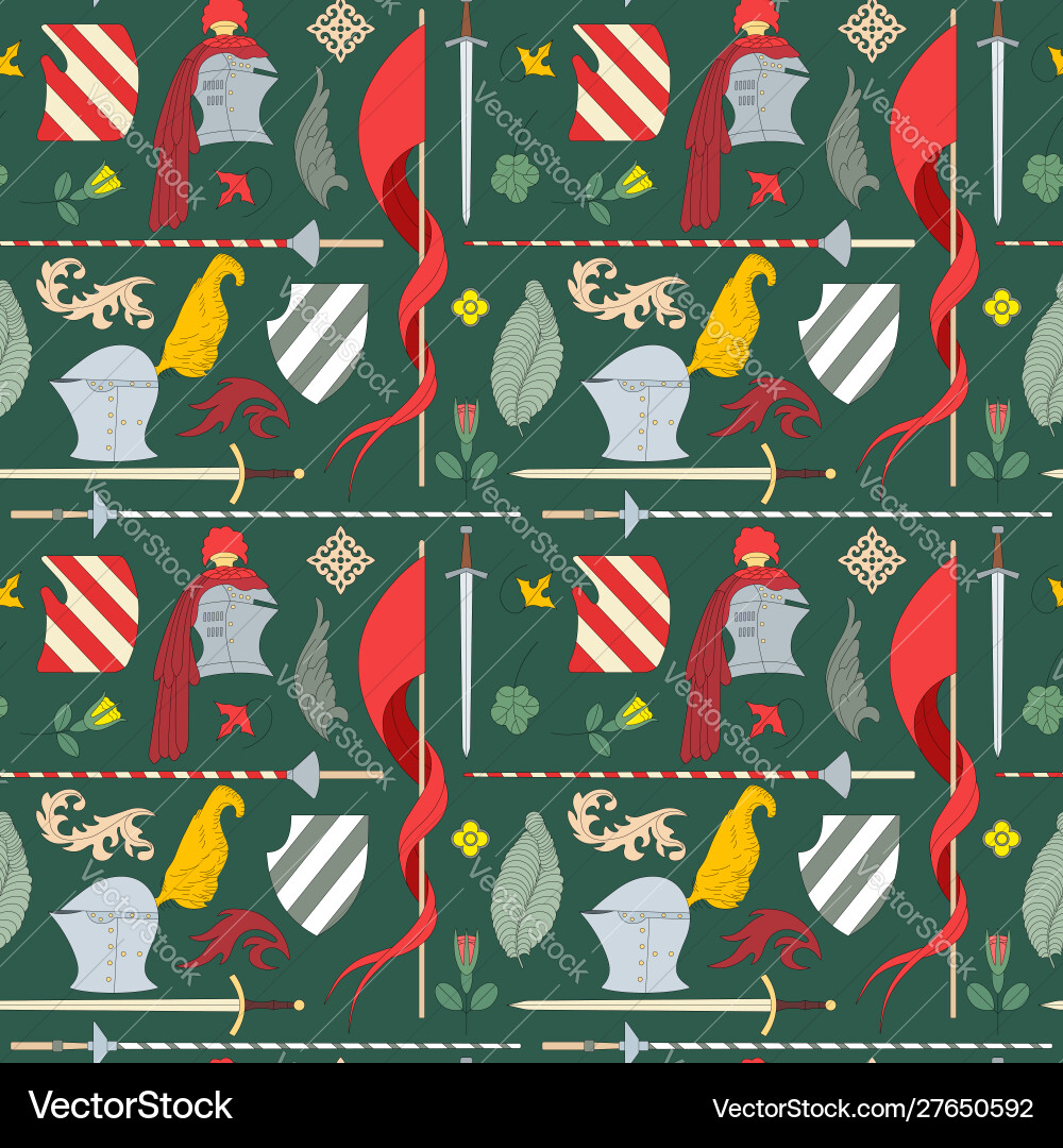 Seamless medieval pattern with things for knightly vector image