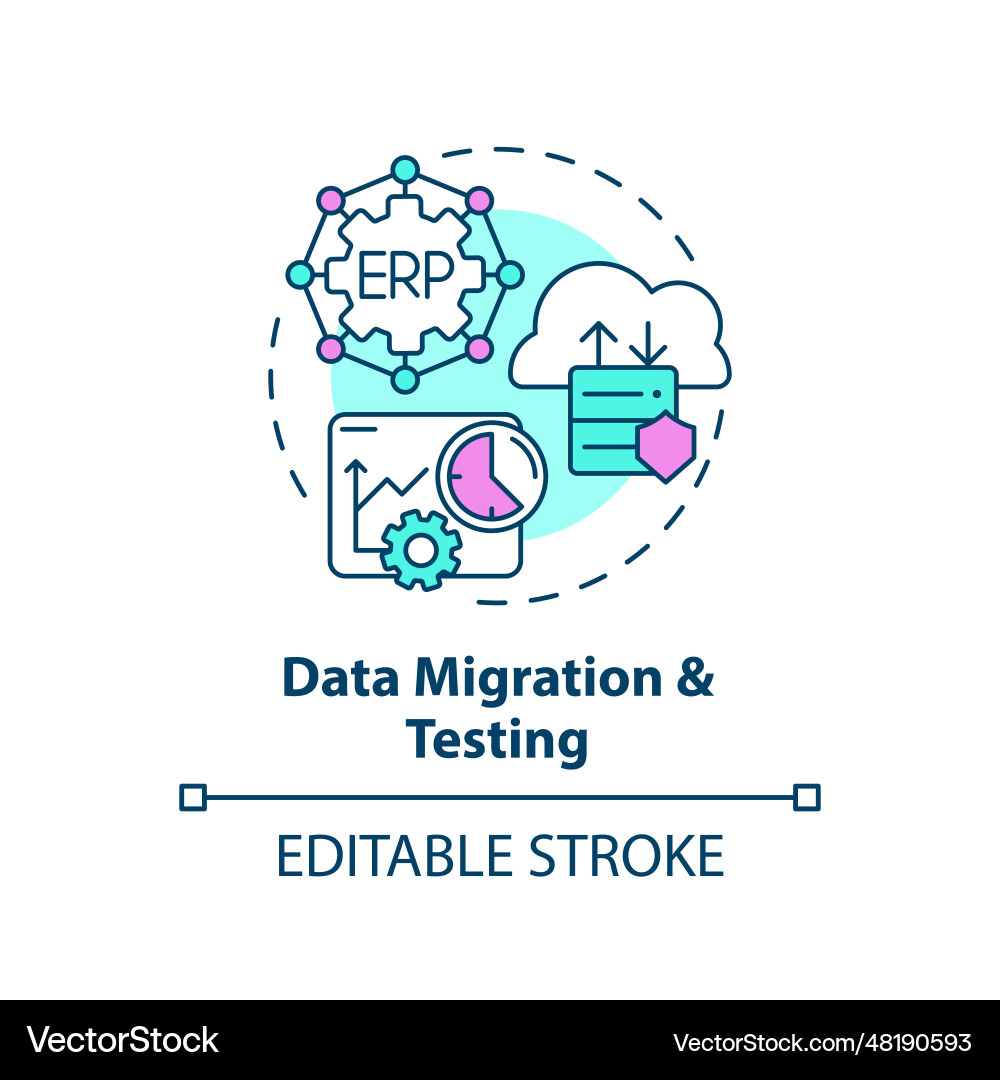 2d data migration and testing line icon concept 2d data migration and testing line icon concept vector image