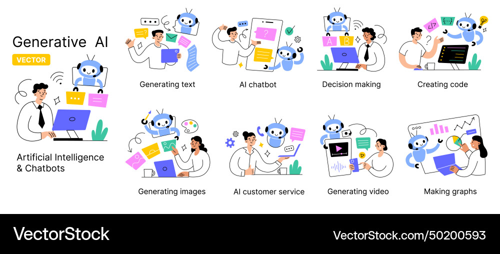 Artificial intelligence generating texts images Artificial intelligence generating texts images vector image