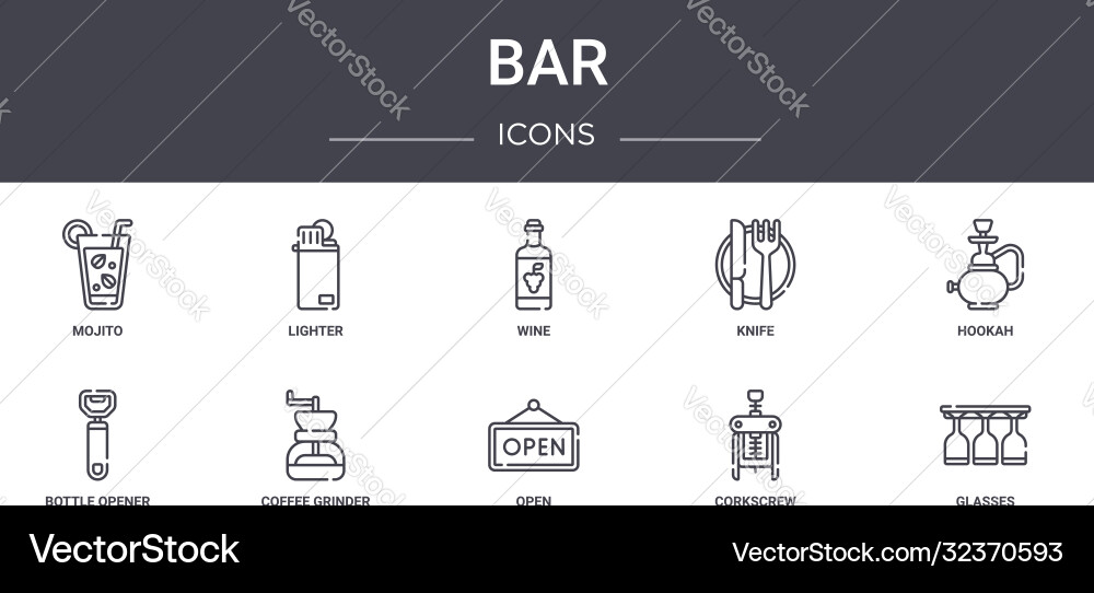 Bar concept line icons set contains usable Bar concept line icons set contains usable vector image